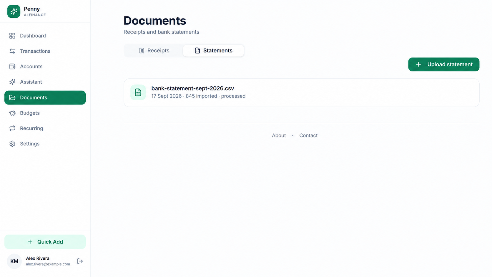 Documents screen