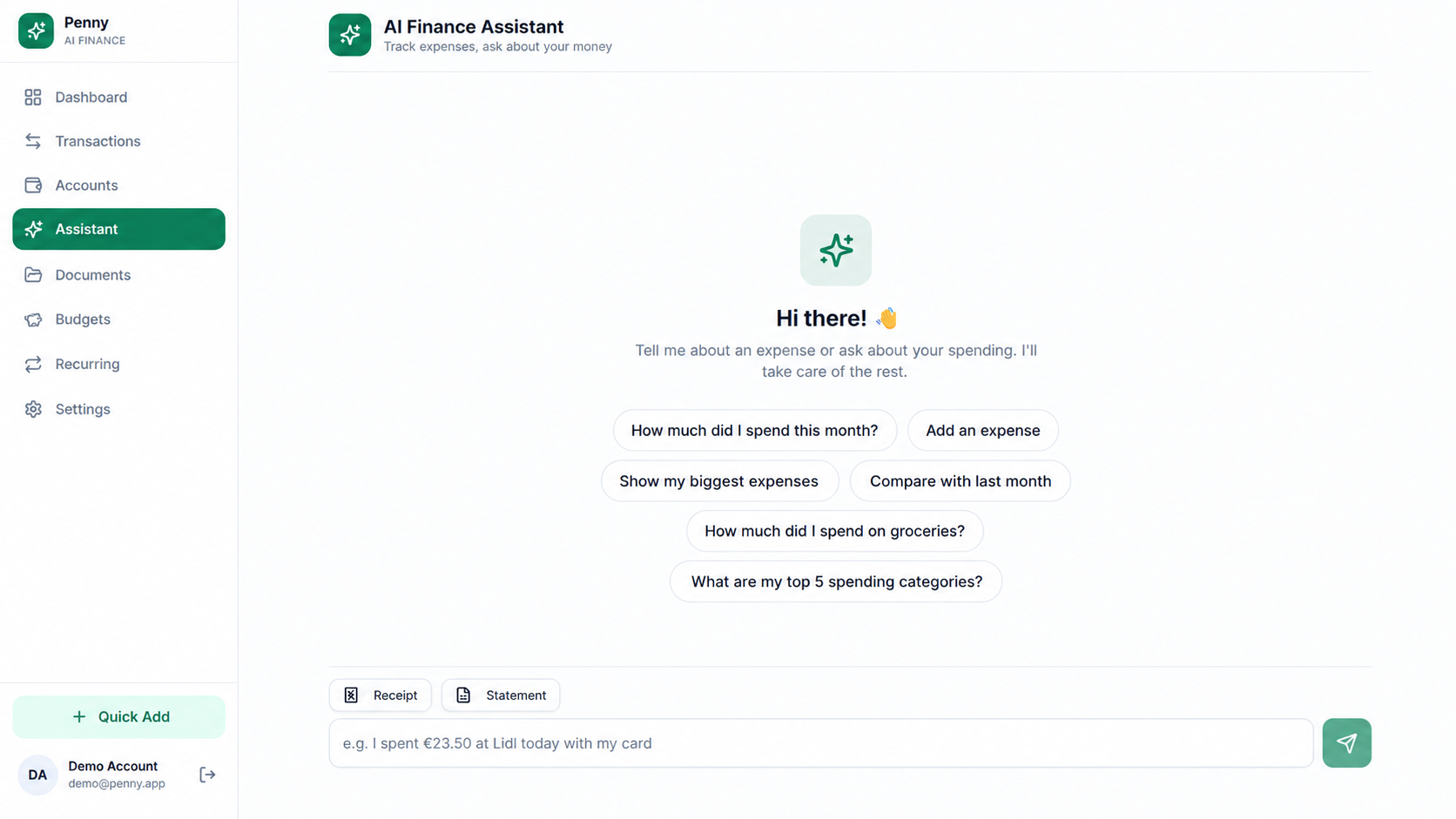 AI Assistant screen