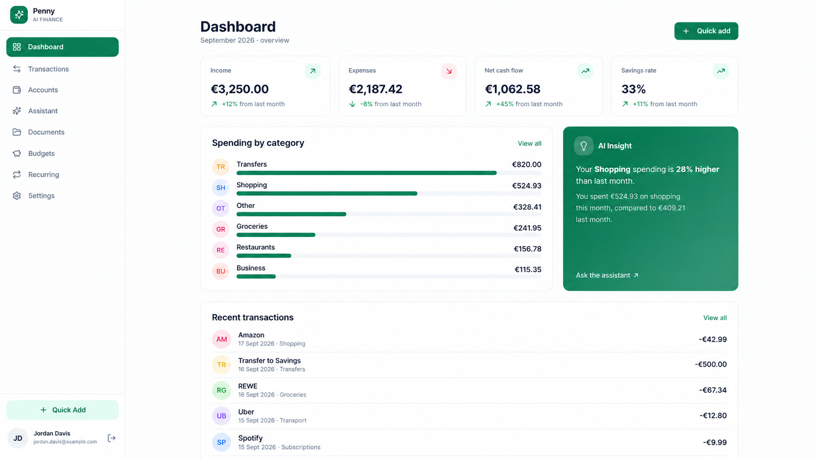 Penny — AI Finance Assistant interface
